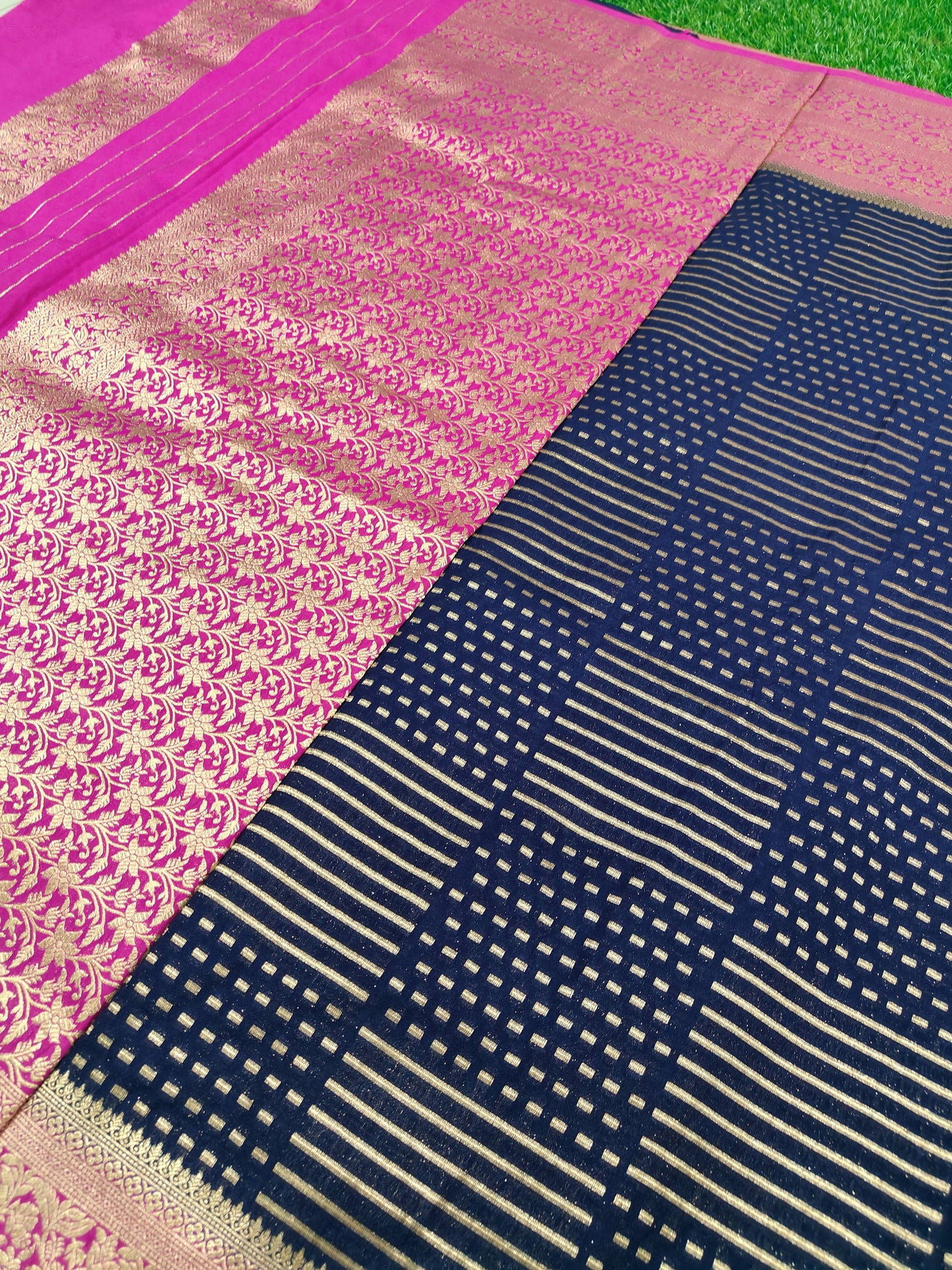 NAVY BLUE CRAPE SILK WITH KATAN BORDER
