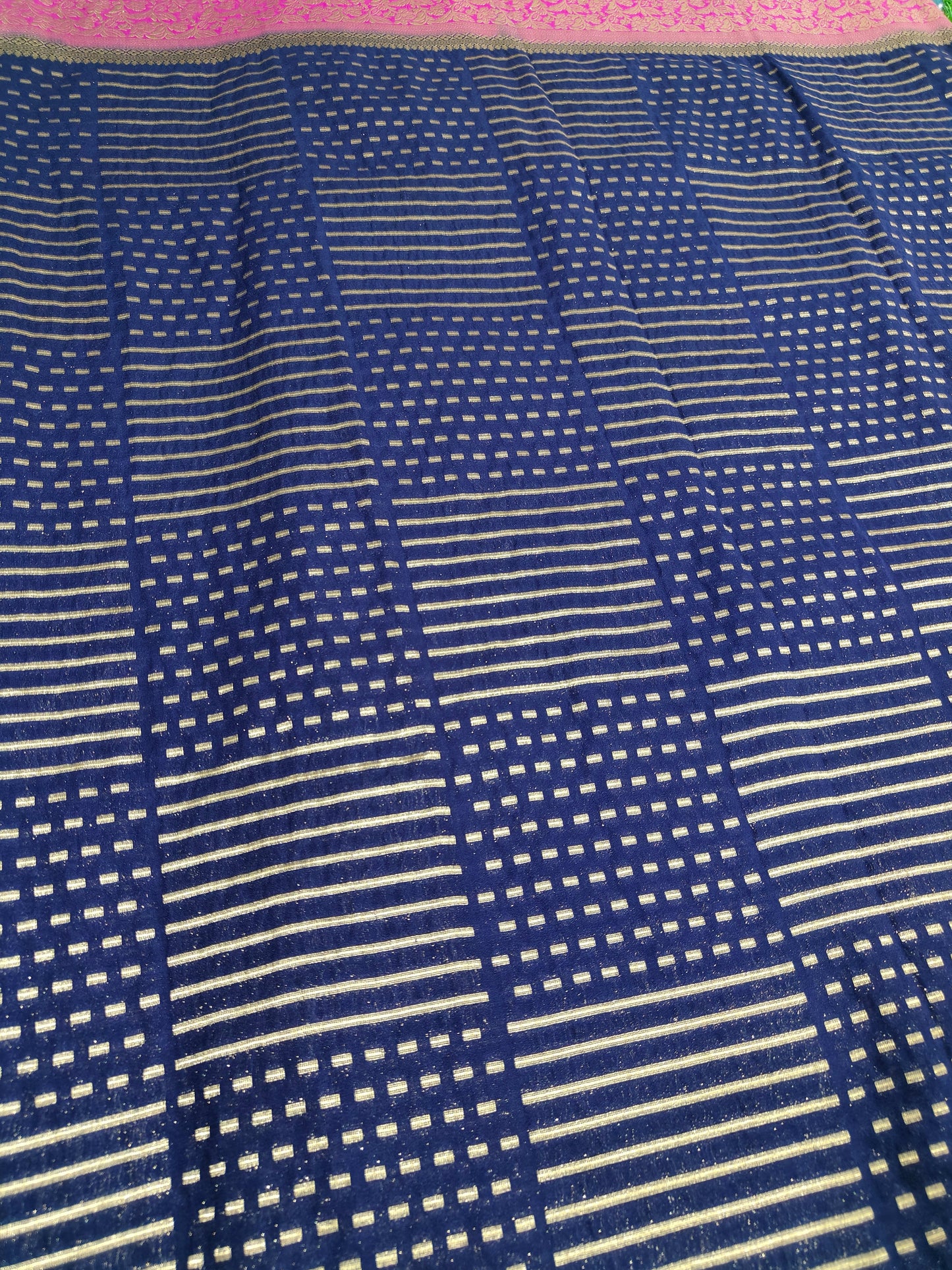 NAVY BLUE CRAPE SILK WITH KATAN BORDER