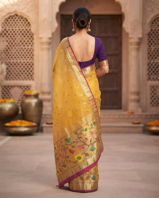 YELLOW PAITHANI KOTA CHEQUE SAREE