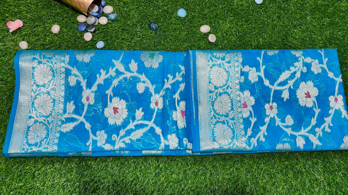 SKY BLUE SEMI GEORGETTE ZARI ZAAL SAREE