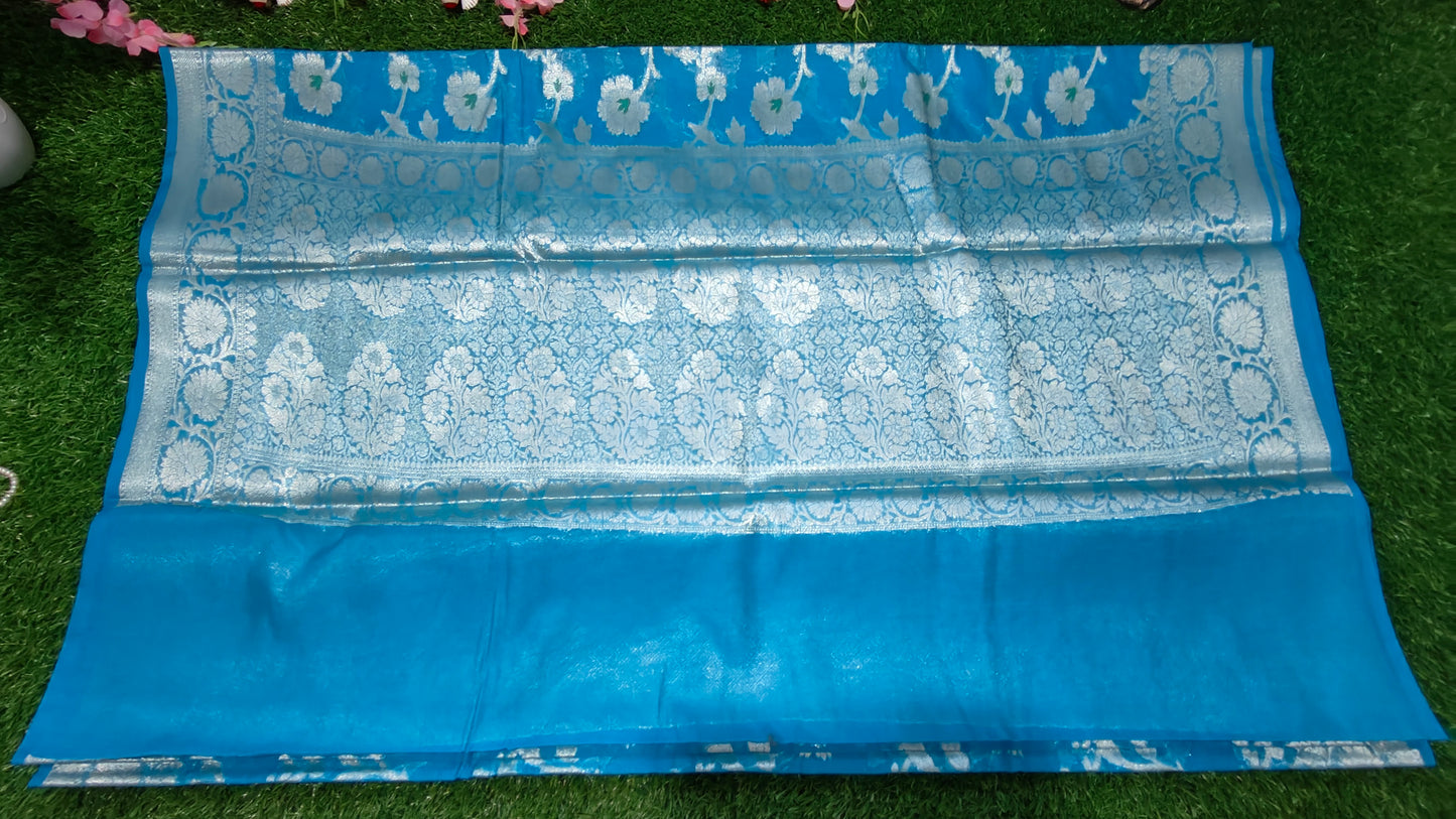 SKY BLUE SEMI GEORGETTE ZARI ZAAL SAREE