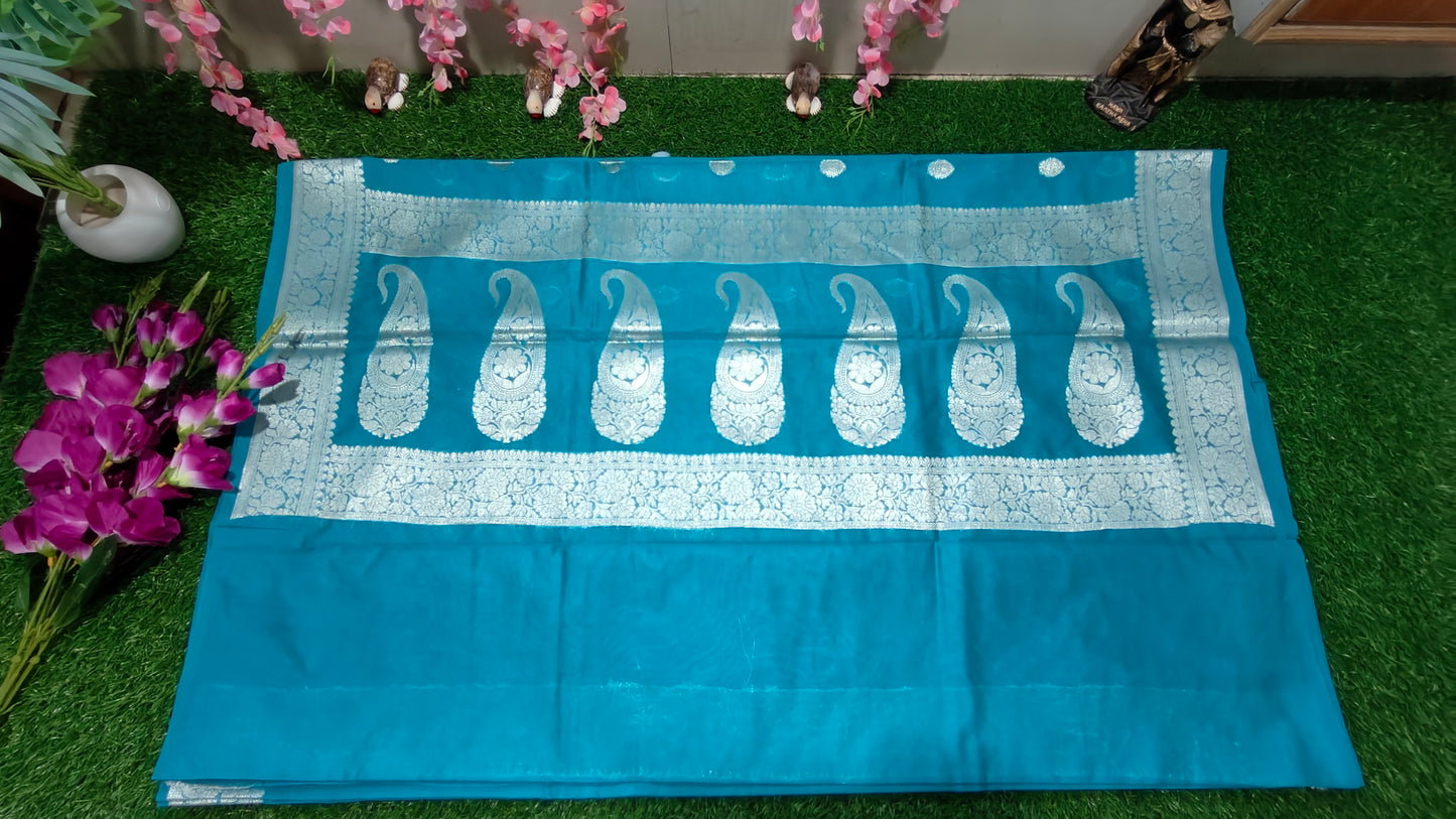 SKY BLUE SEMI GEORGETTE SHIFFON SAREE WITH WATER ZARI