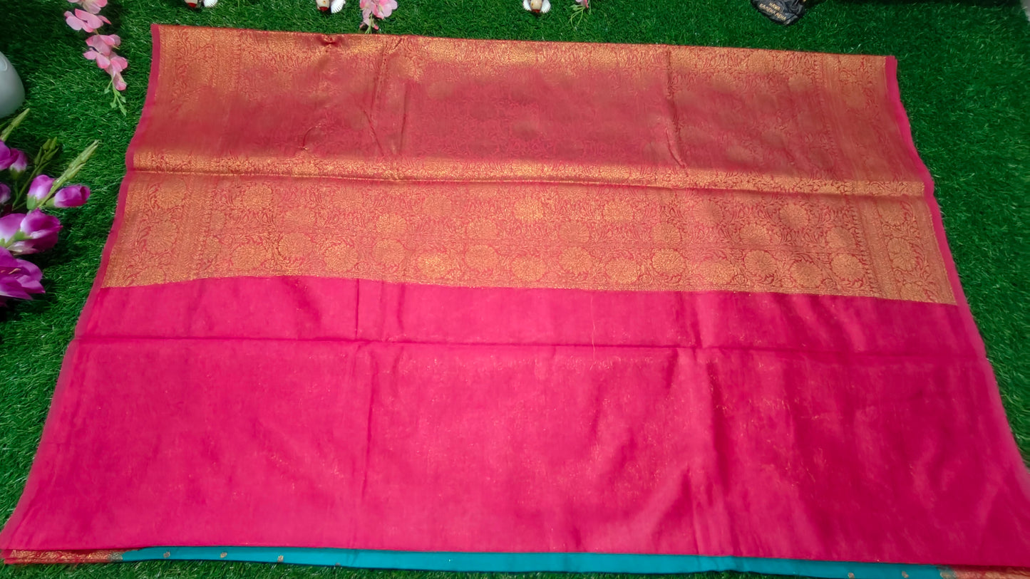 SKY BLUE SEMI GEORGETTE SAREE WITH COPPER ZARI