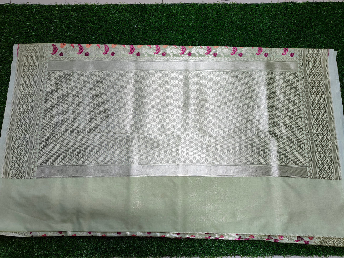 PISTA GREEN KATAN SILK MEENA ZARI