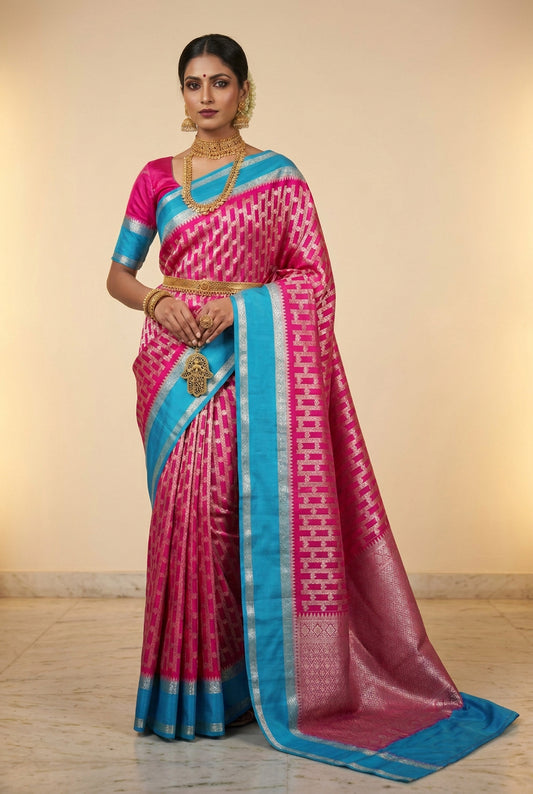 PINK SOFT SILK SAREE WITH ZARI STRIPE