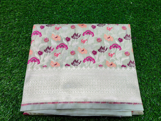 PISTA GREEN KATAN SILK MEENA ZARI