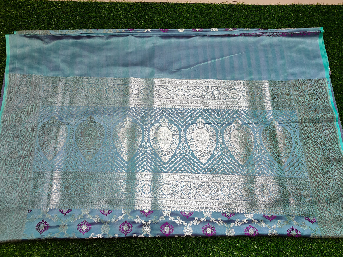 POWDER BLUE MASHRU KATAN SILK SAREE