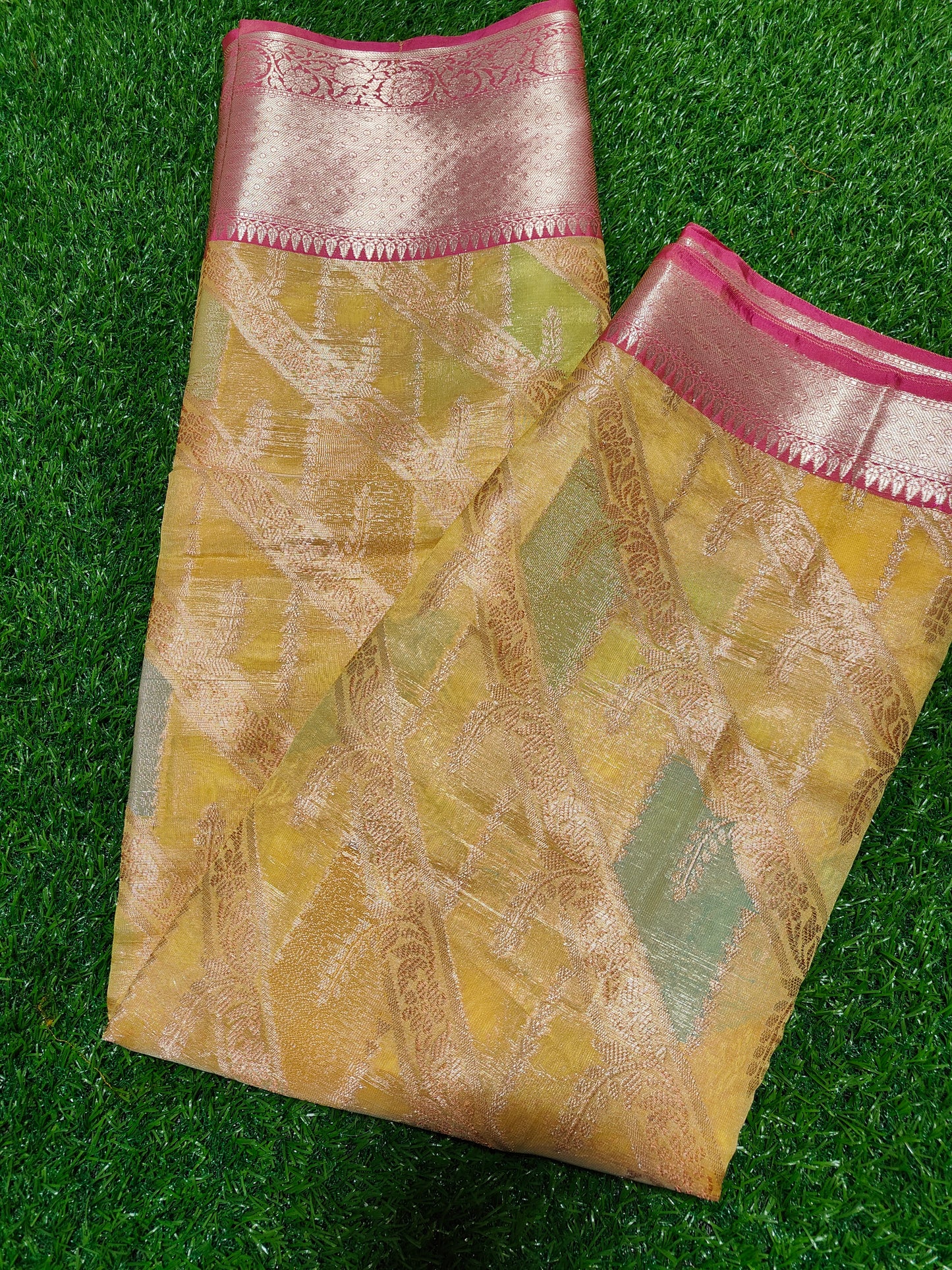 YELLOW RANGKAT KORA ORGANZA SAREE
