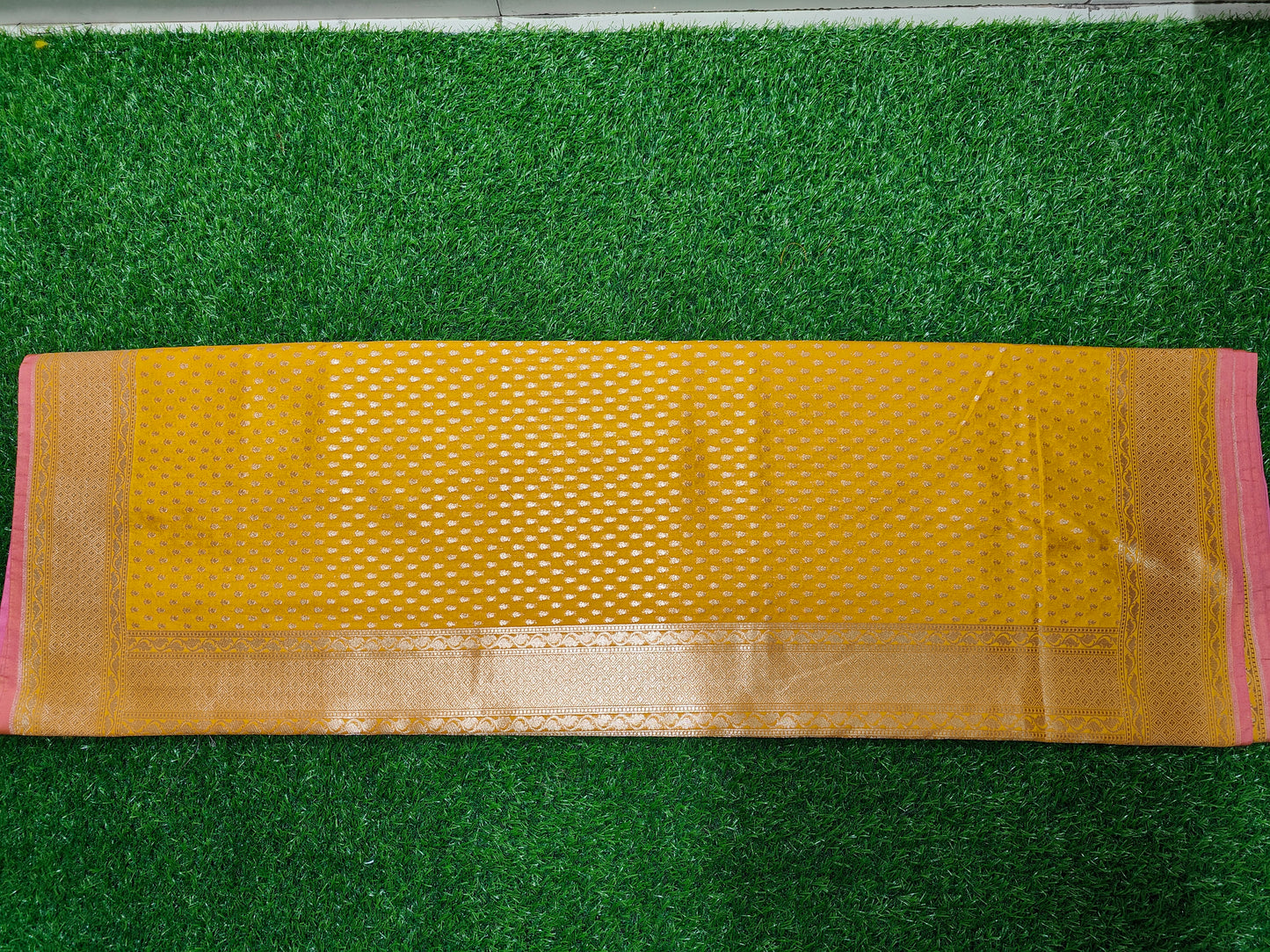 YELLOW SEMI KATAN SILK SAREE TILFI WORK