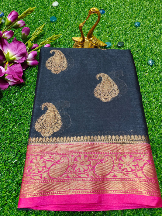 BLACK WARM SILK SAREE WITH AMIYA BOOTA