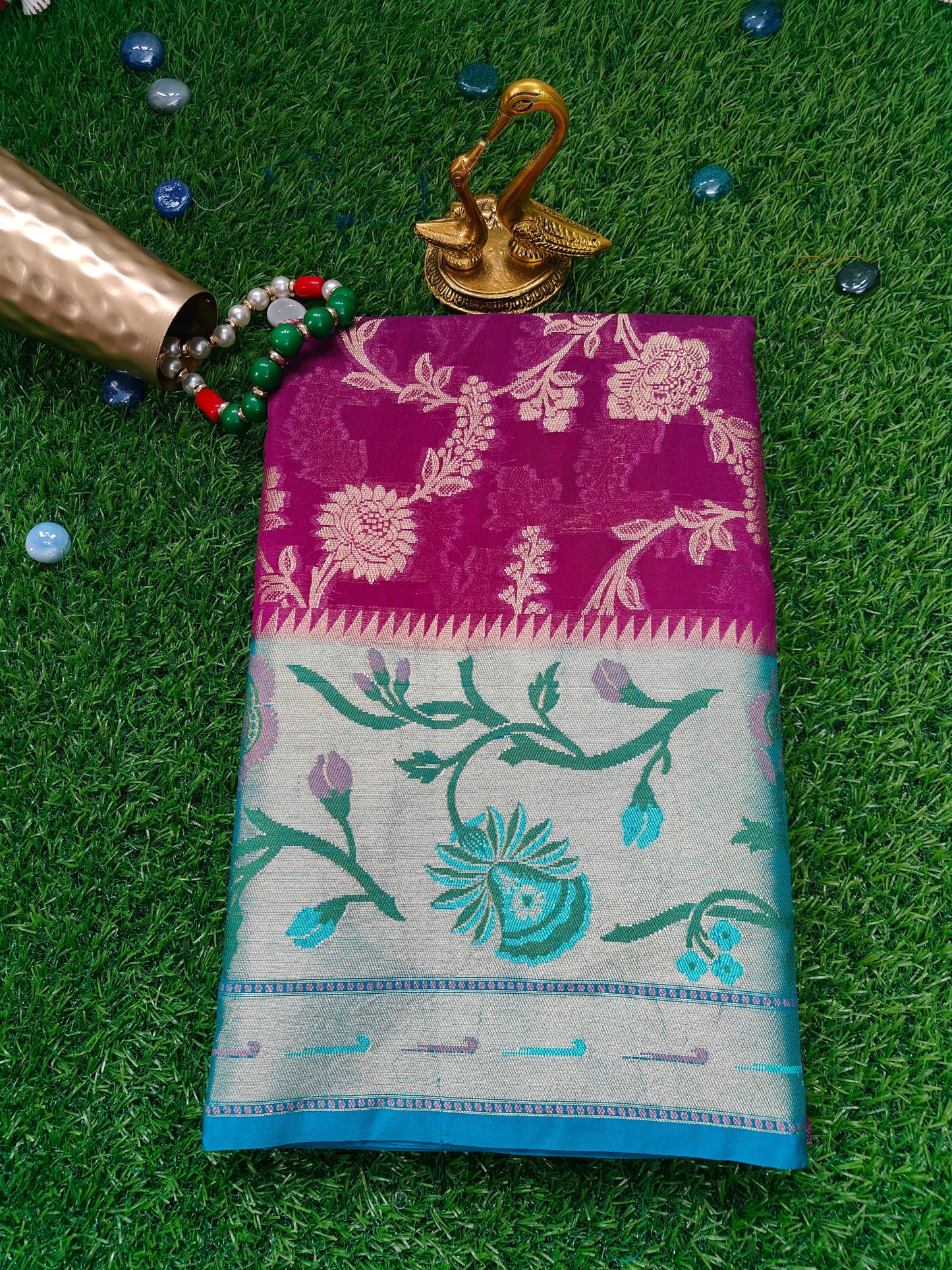 PURPLE SEMI GEORGETTE PAITHANI BORDER SAREE