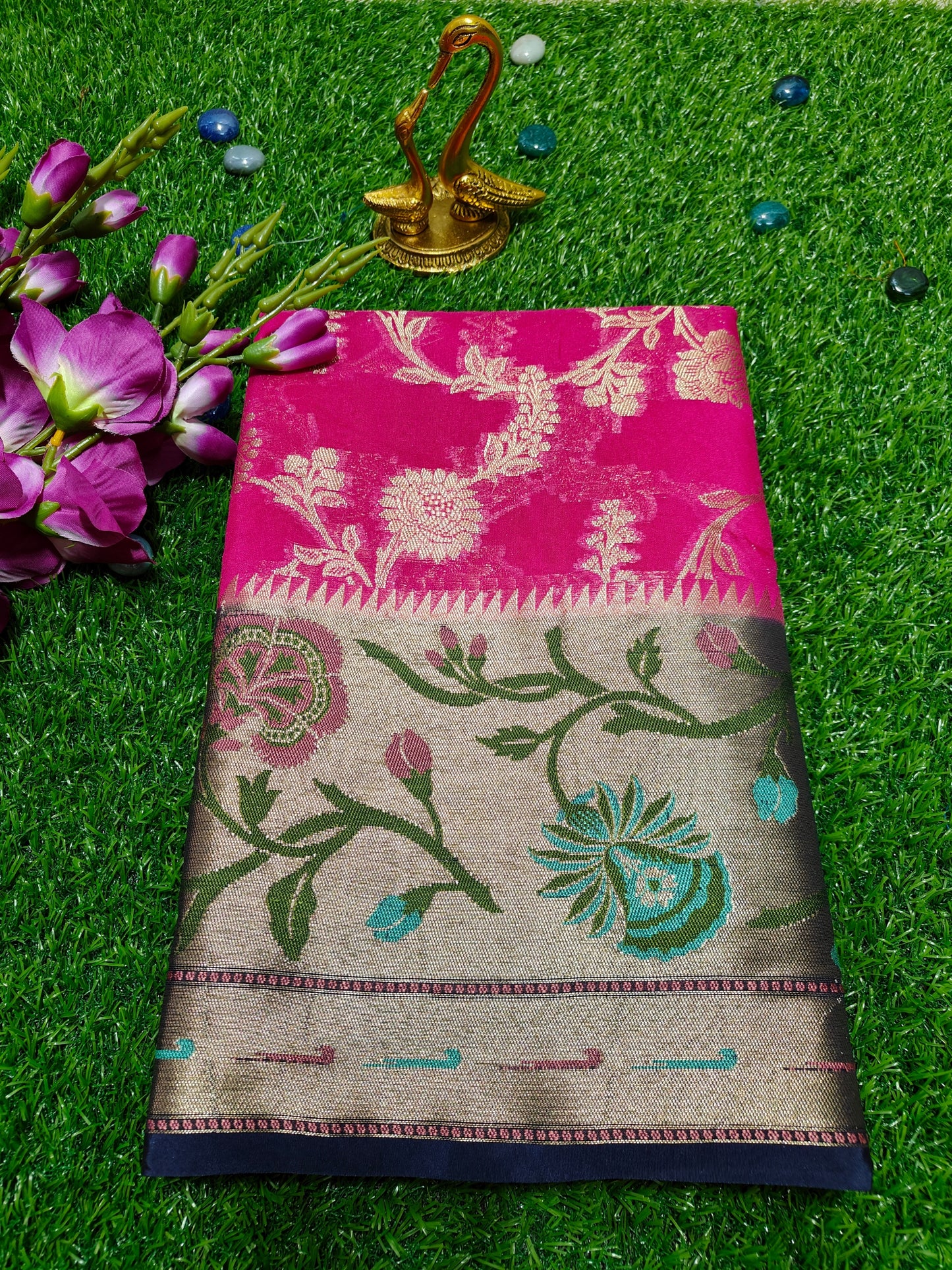 PINK SEMI GEORGETTE PAITHANI BORDER SAREE