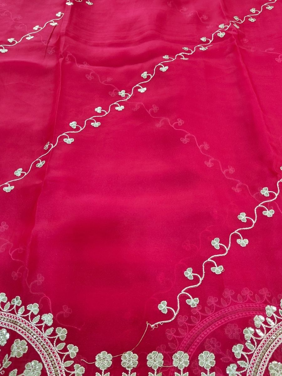 MAGENTA TISSUE PITA WORK SAREE
