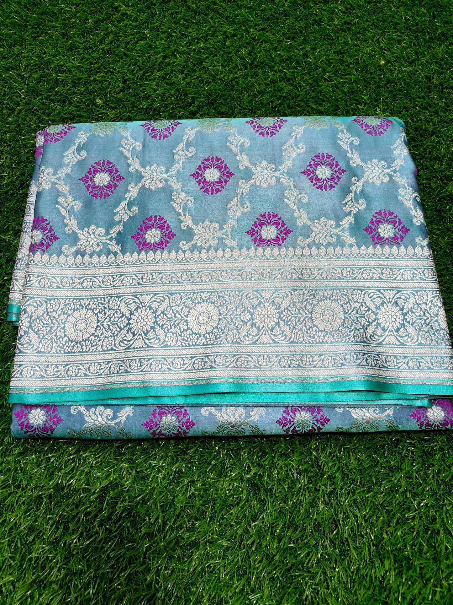 POWDER BLUE MASHRU KATAN SILK SAREE
