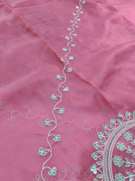 PINK TISSUE PITA WORK SAREE