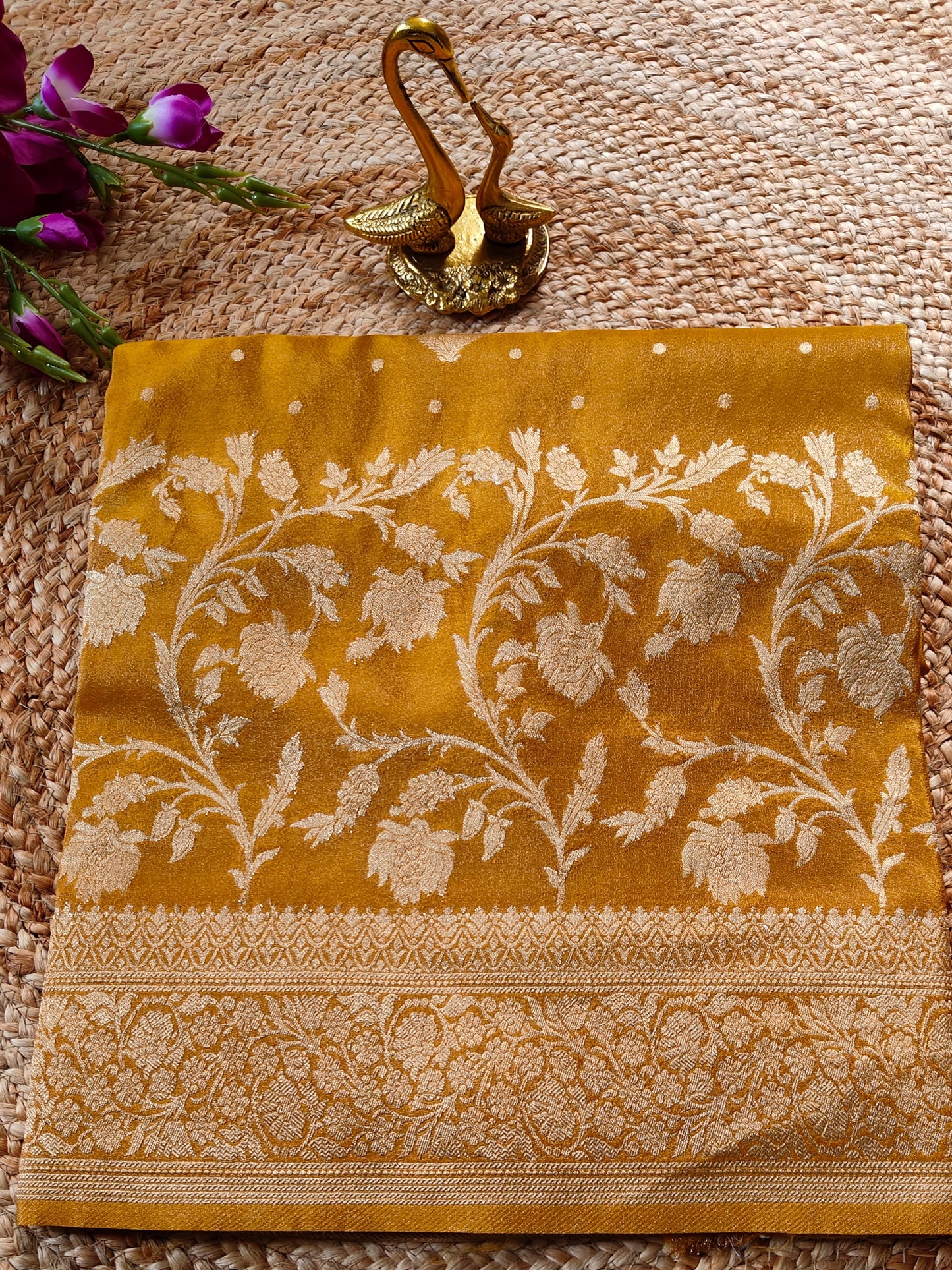 YELLOW TISSUE SILK WITH FLOWER MOTIF