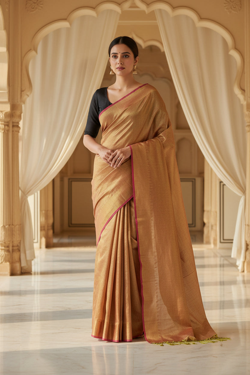 GOLD RAGA TISSUE LINEN SAREE