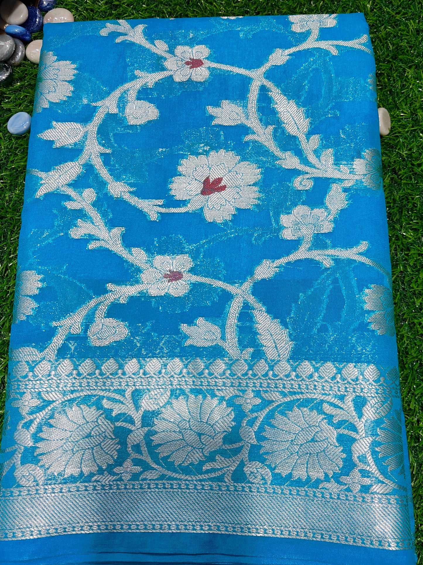 SKY BLUE SEMI GEORGETTE ZARI ZAAL SAREE
