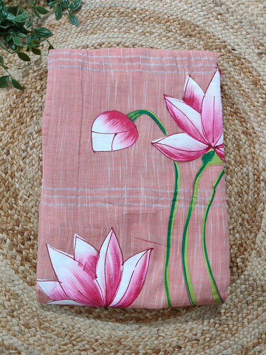 LIGHT PINK COTTON HANDPAINTED SAREE