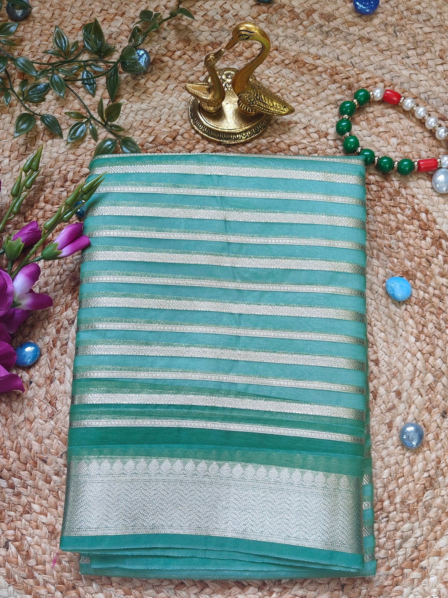 TISSUE SILK SAREE WITH GOLDEN ZARI STRIPS