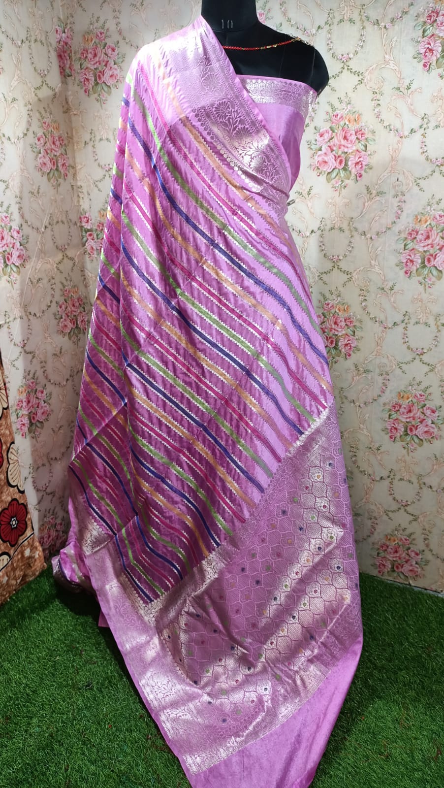 PINK DUPIAN SILK SAREE WITH ZARI STIPS