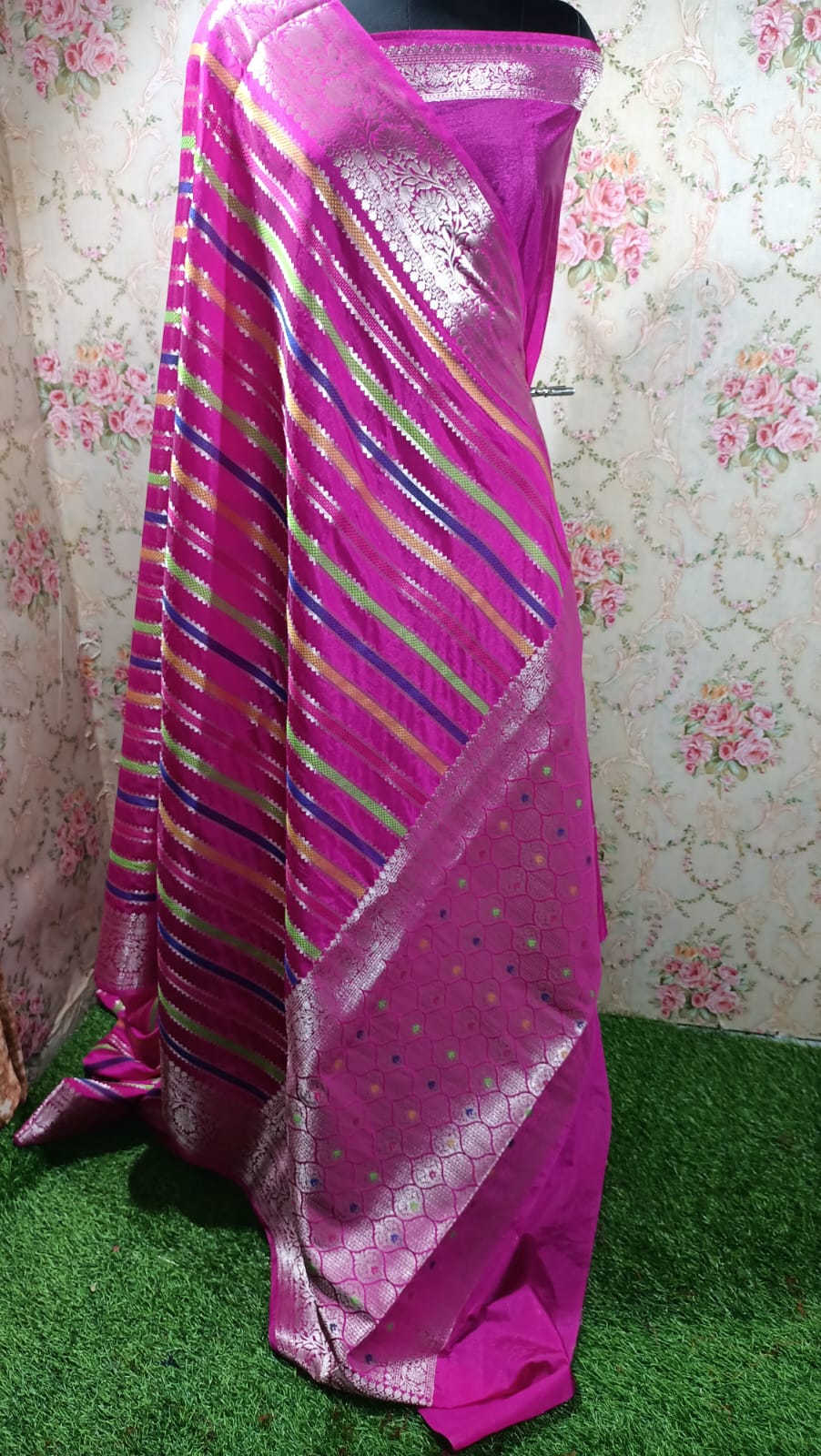 RANI PINK DUPIAN SILK SAREE WITH ZARI STRIPS