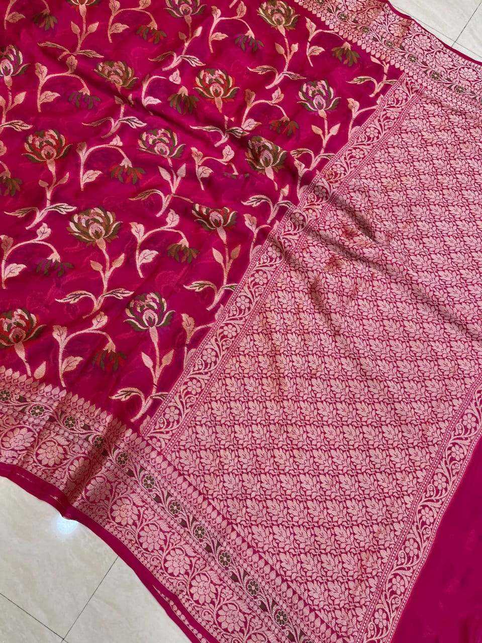 PINK SEMI GEORGEETE WITH WATER ZARI ZAAL