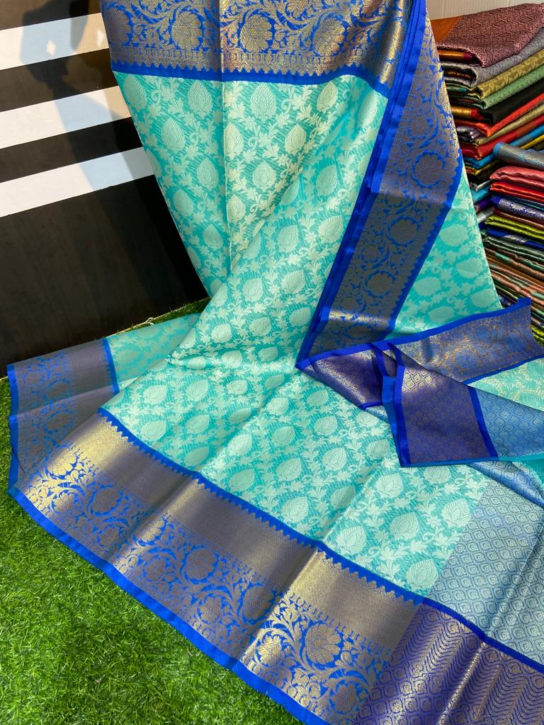 TURQUOISE SEMI KANCHI SILK SAREE