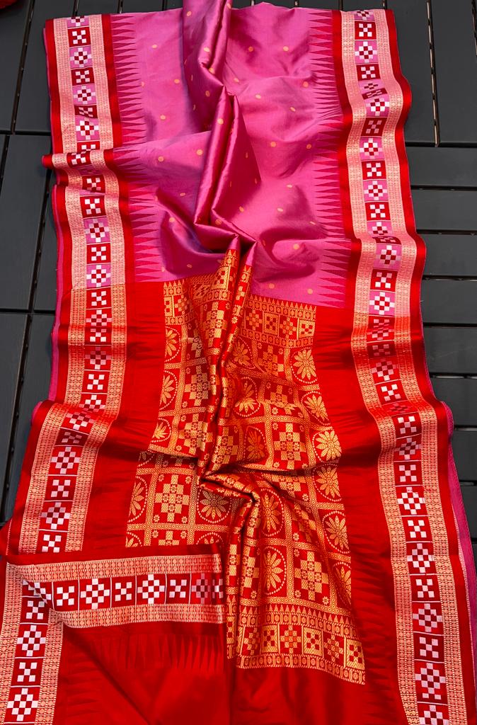 PINK SEMI SILK WITH RESHAM WEAVING SAREE