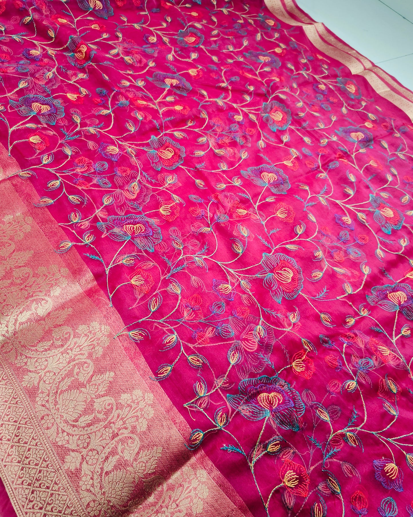 PINK ORGANZA SAREE WITH EMBRIODERY