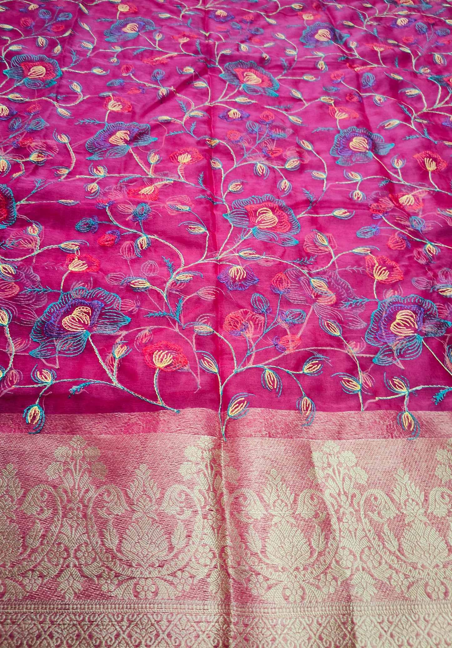 PINK ORGANZA SAREE WITH EMBRIODERY