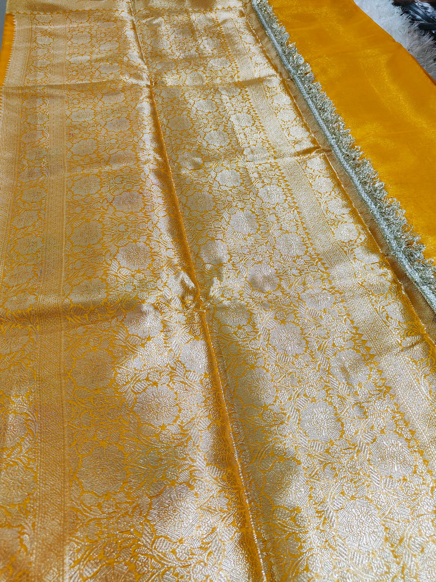 YELLOW KORA ORGANZA MAHARANI SAREE