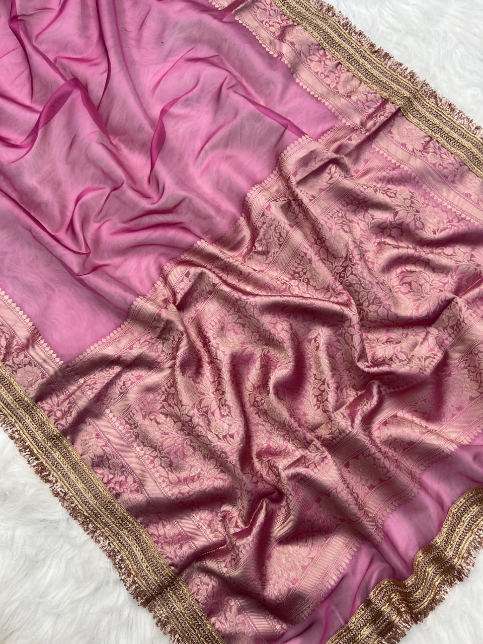 LILAC TISSUE KATHBAN SAREE WITH LACE BORDER