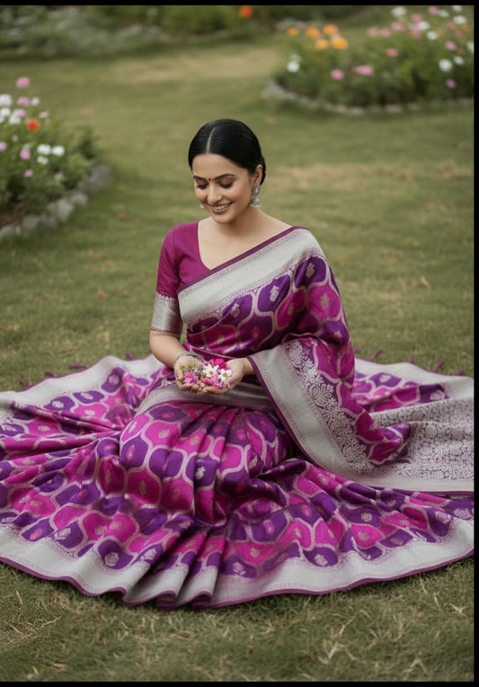 RANGKAT PURPLE MASHRU KATAN SILK SAREE WITH ZARI JAAL