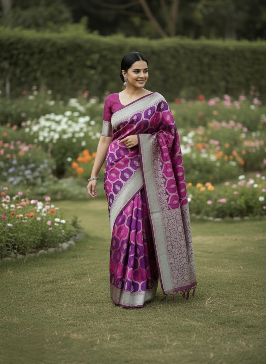 RANGKAT PURPLE MASHRU KATAN SILK SAREE WITH ZARI JAAL