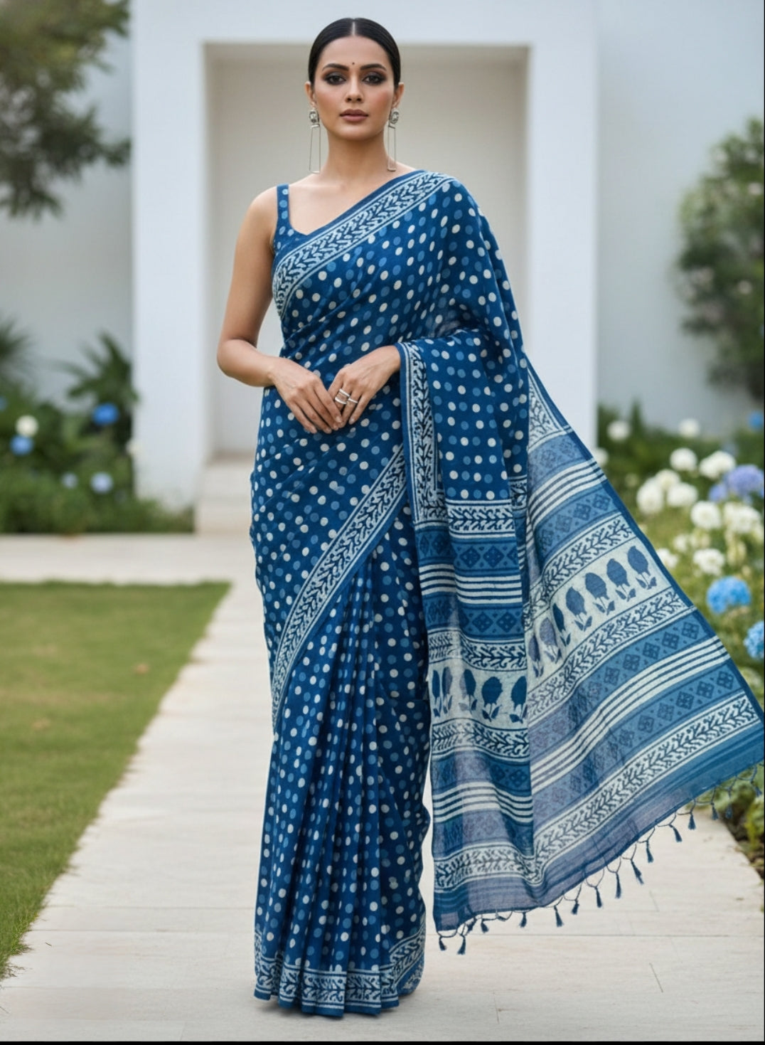 INDIGO BAGRU BOOTA PRINT COTTON SAREE