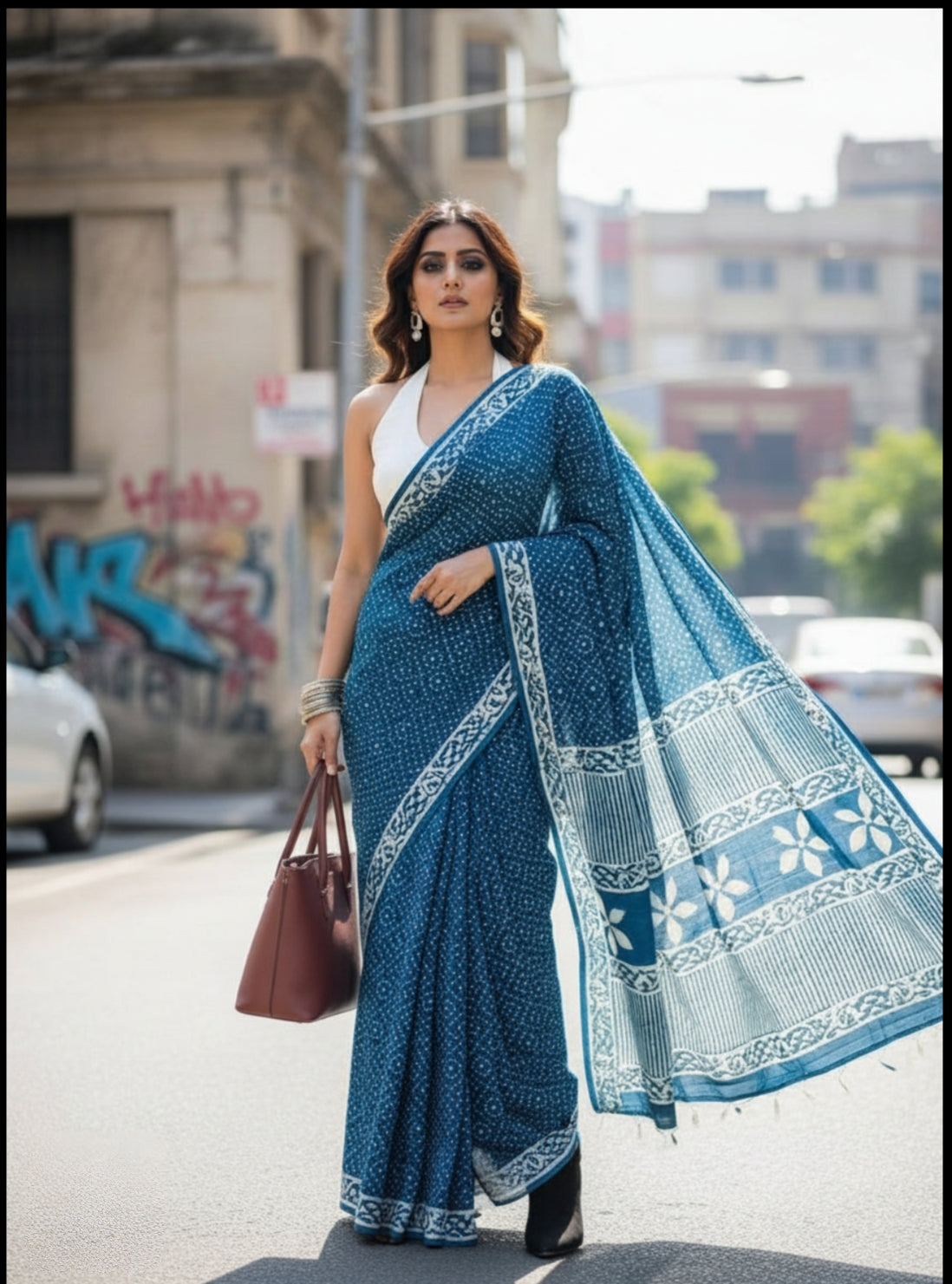 INDIGO BAGRU BOOTA PRINT COTTON SAREE