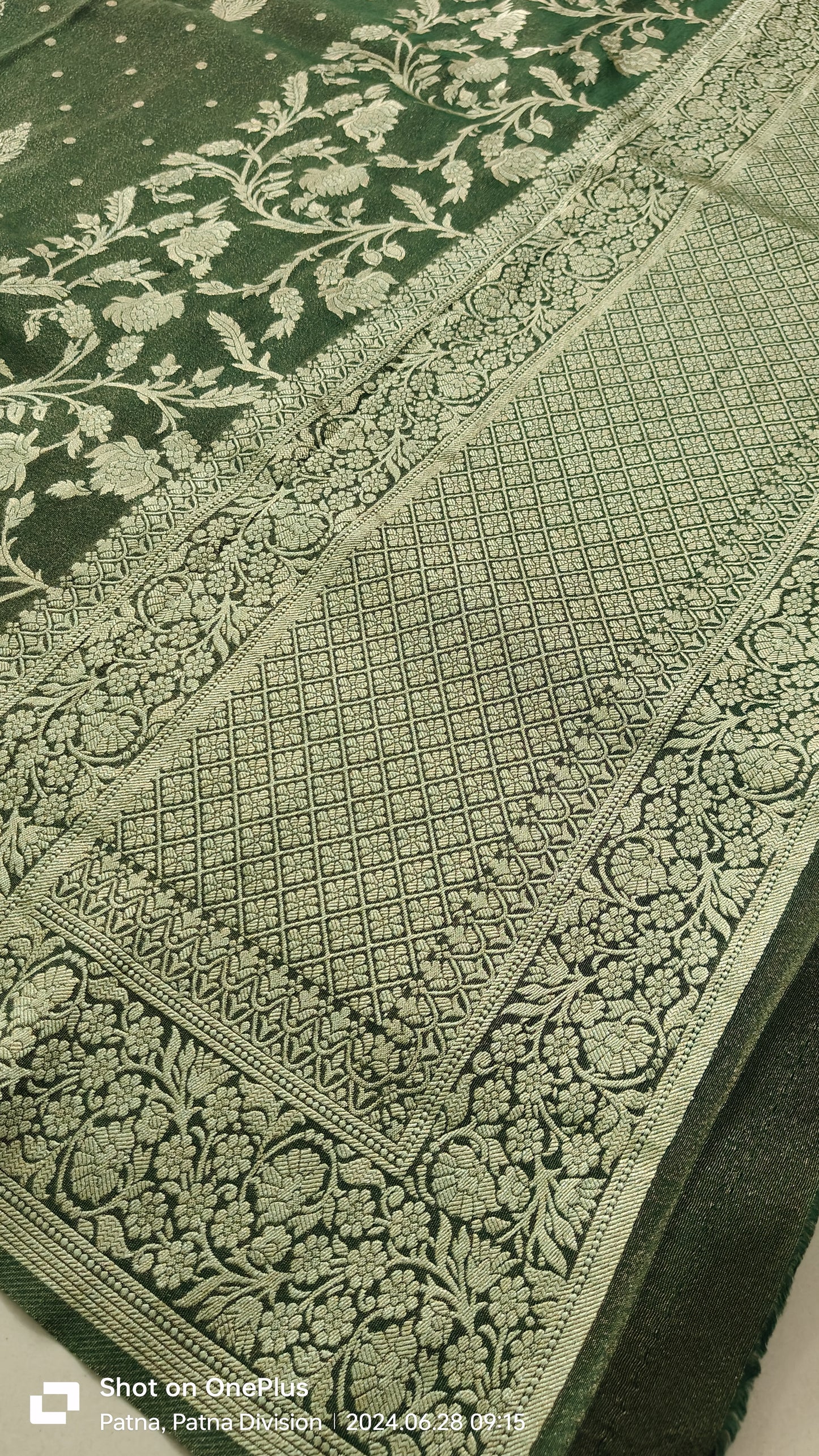 GREEN TISSUE SILK SAREE WITH FLOWER MOTIF