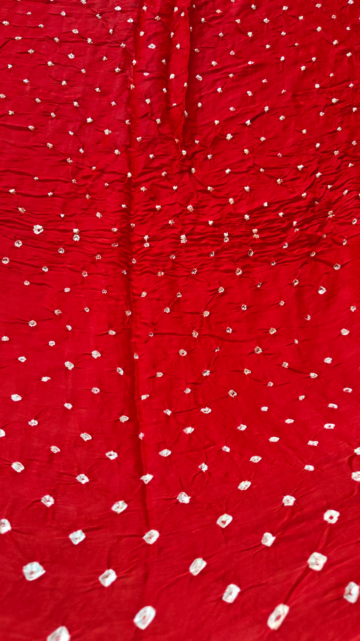 RED GAJJI SILK WITH HANDMADE BANDHNI PRINT