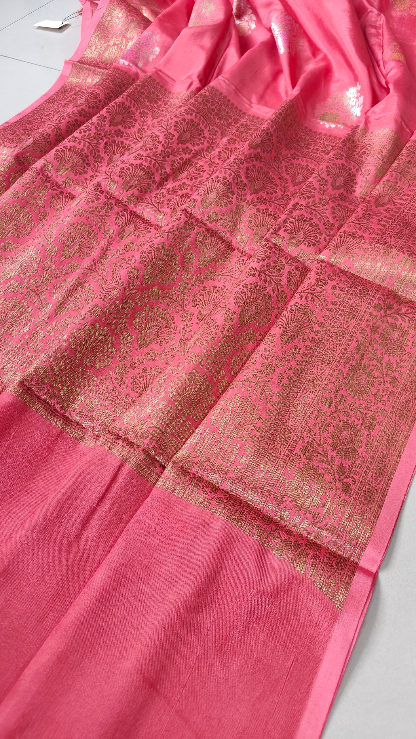 PEACH PINK DUPIAN SILK WITH MEENA BUTTA
