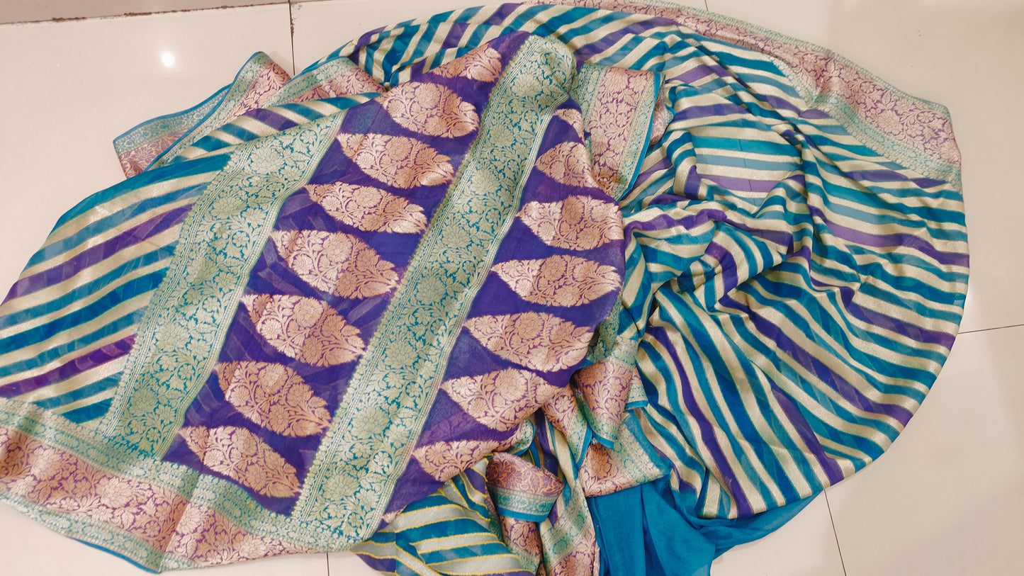 MULTICOLOR LAHARIYA STRIPS KHADDI SHIFFON SAREE