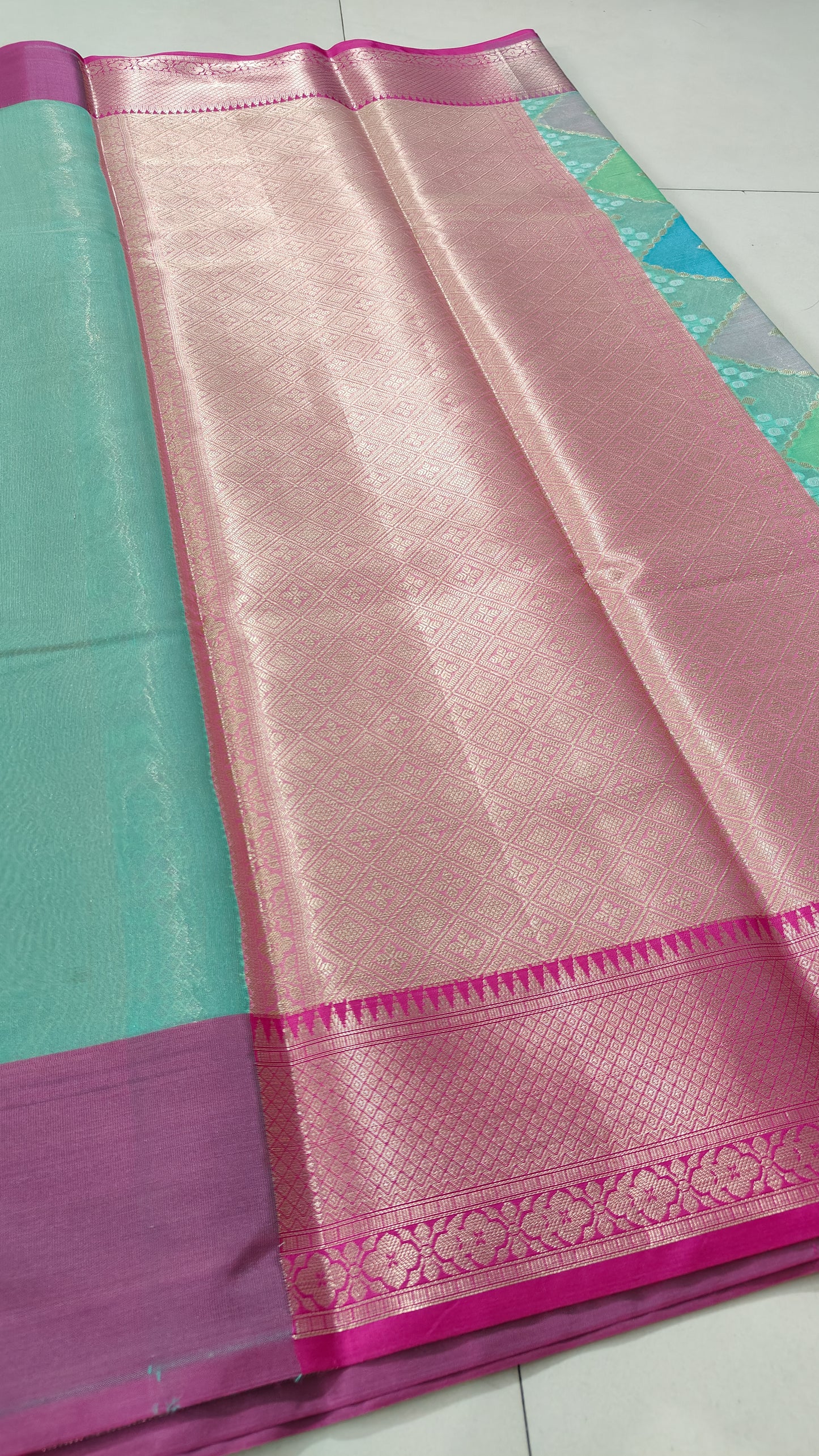 GREEN RANGKAT KORA ORGANZA SILK SAREE