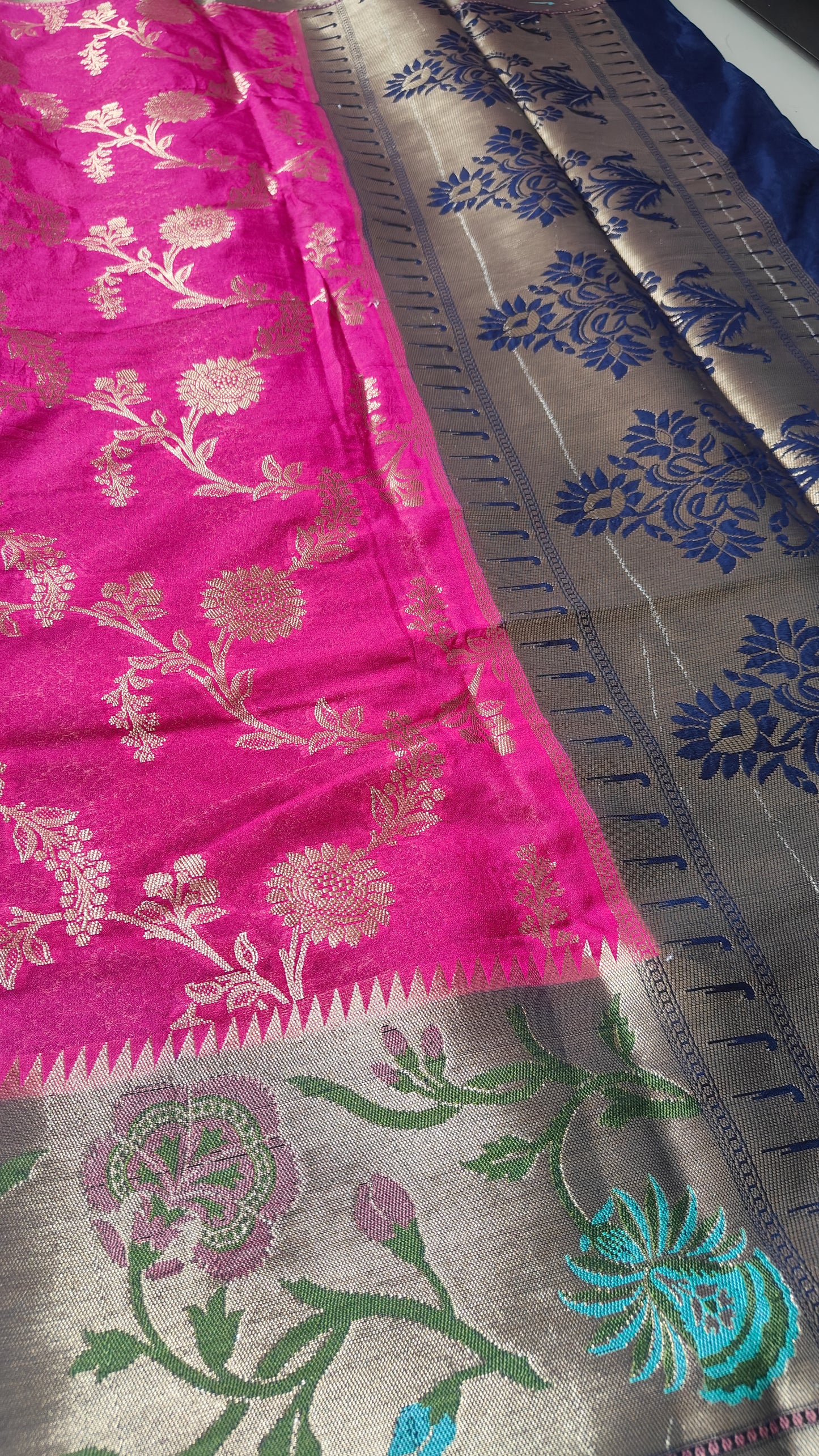 PINK SEMI GEORGETTE PAITHANI BORDER SAREE