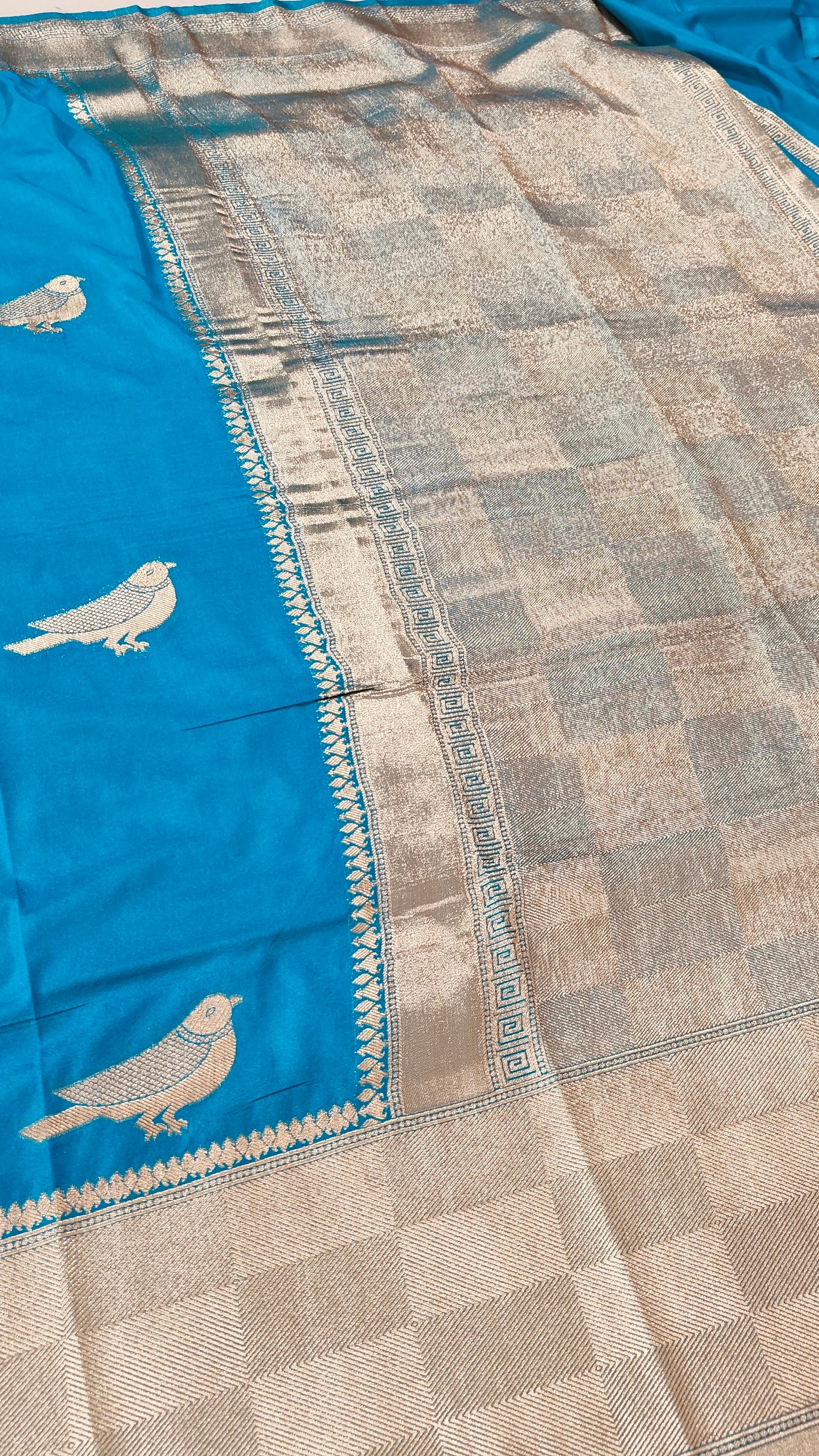 SKY BLUE CRAPE SILK SAREE WITH BIRD MOTIF
