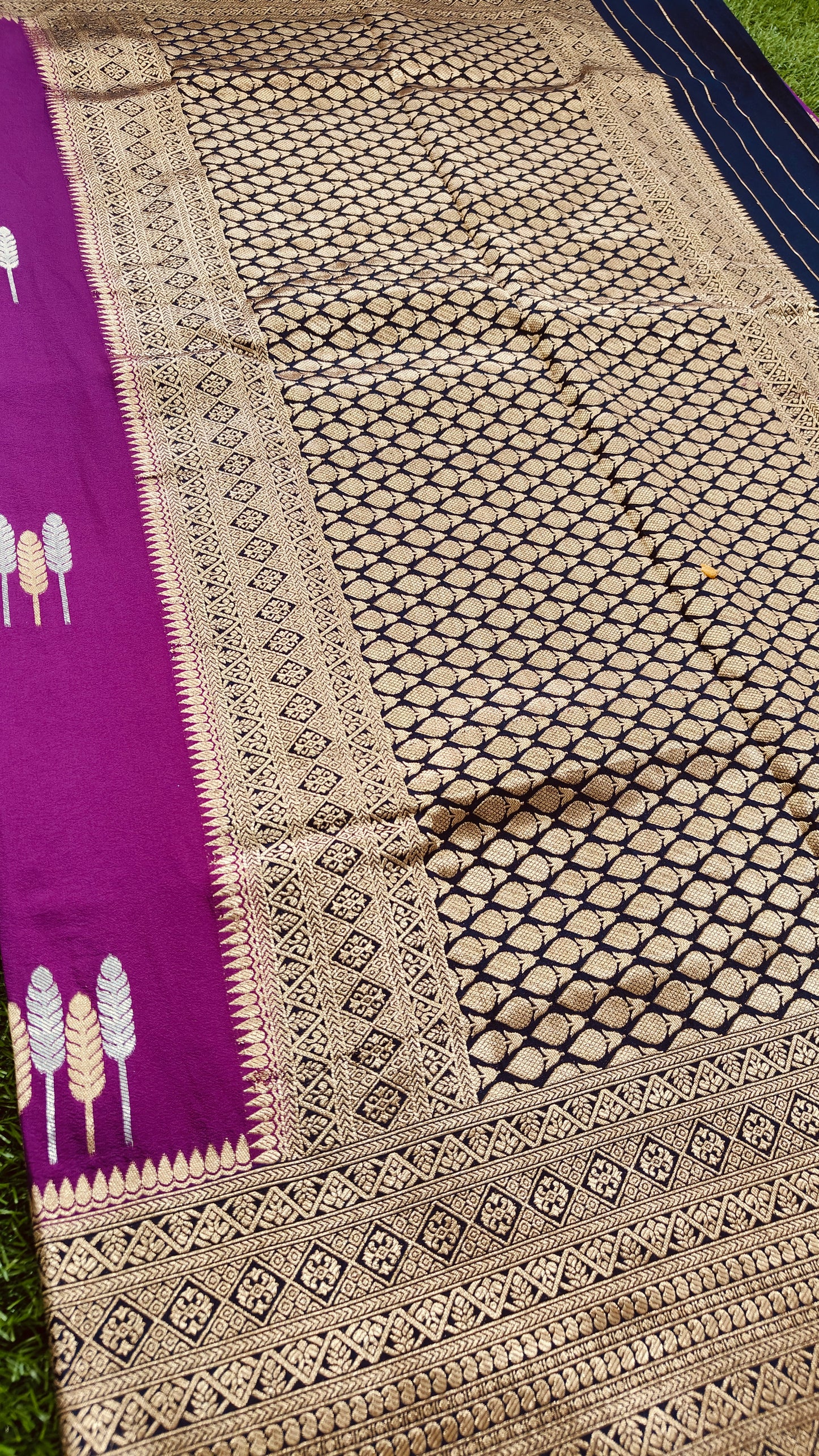 JAMUNI CRAPE SILK SAREE WITH SONA RUPA ZARI AND KATAN BORDER
