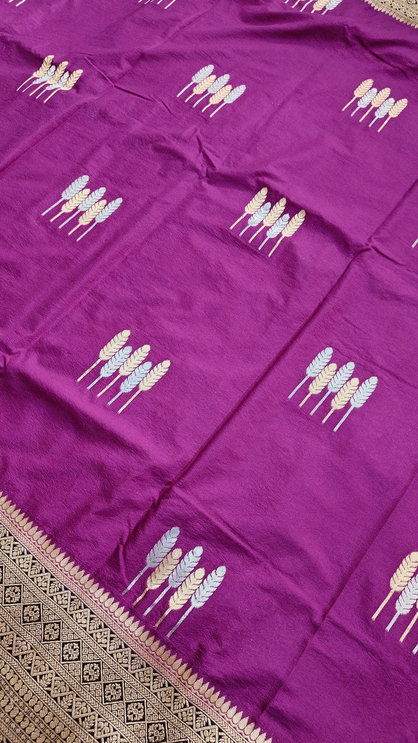 JAMUNI CRAPE SILK SAREE WITH SONA RUPA ZARI AND KATAN BORDER