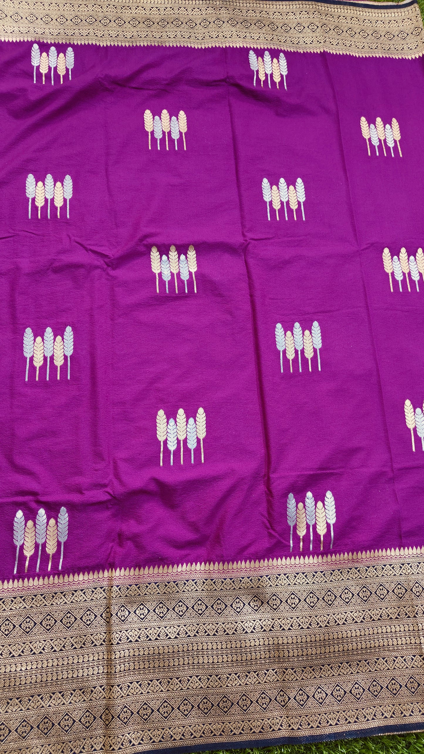JAMUNI CRAPE SILK SAREE WITH SONA RUPA ZARI AND KATAN BORDER