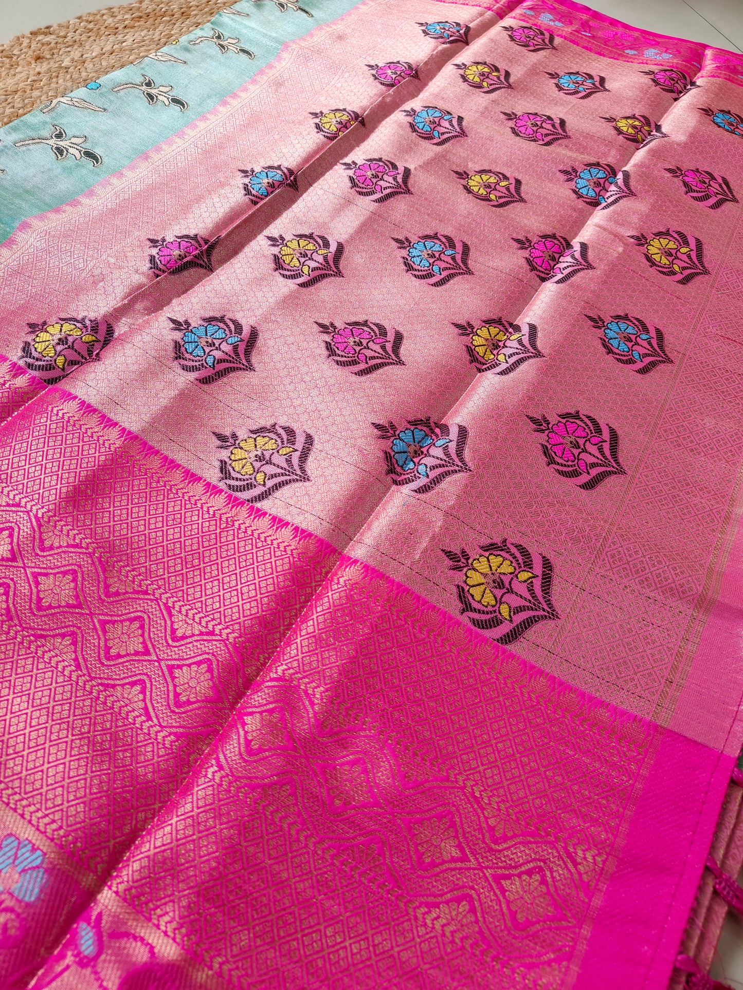 GREEN SOFT TISSUE SILK SAREE WITH MEENA