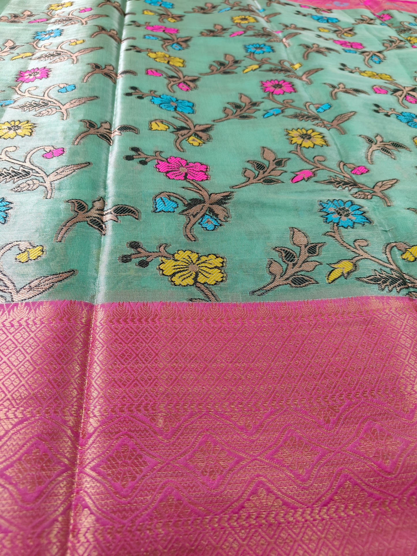 GREEN SOFT TISSUE SILK SAREE WITH MEENA