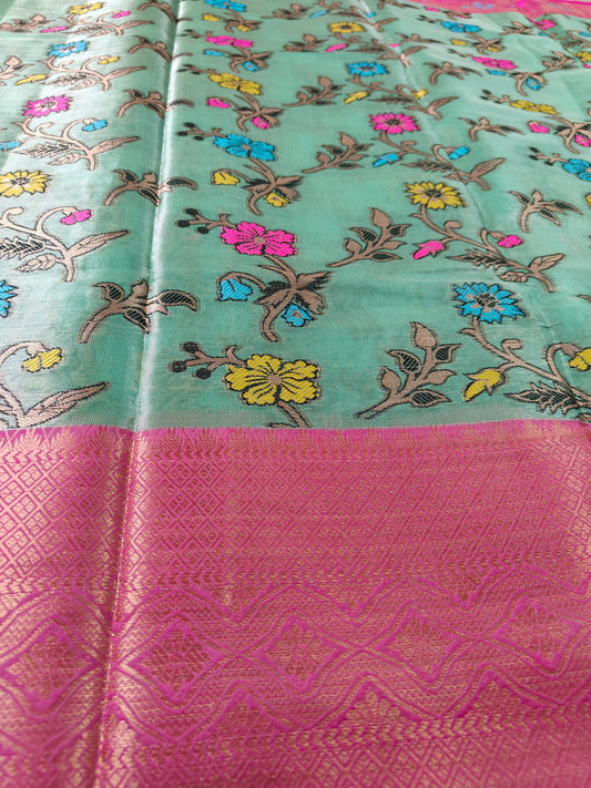 GREEN SOFT TISSUE SILK SAREE WITH MEENA